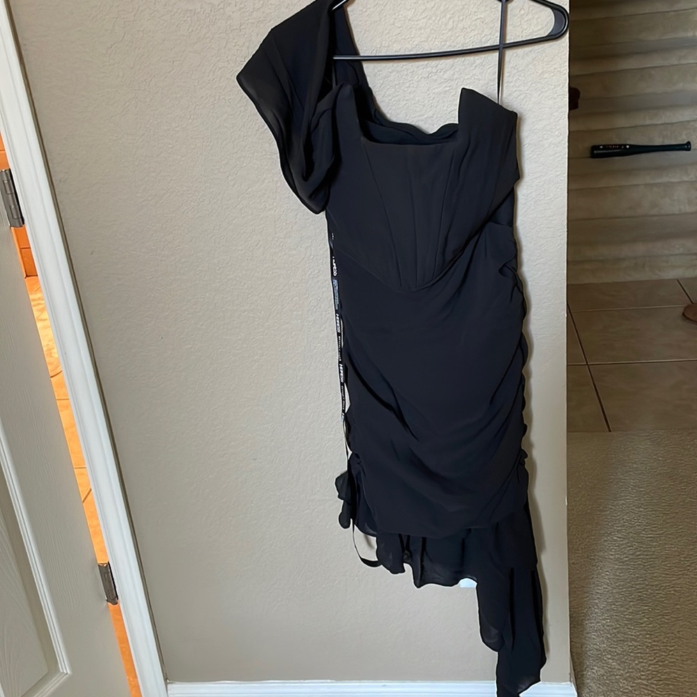 Black never used midi one sleeve corset dress from HEIRESS beverly hills